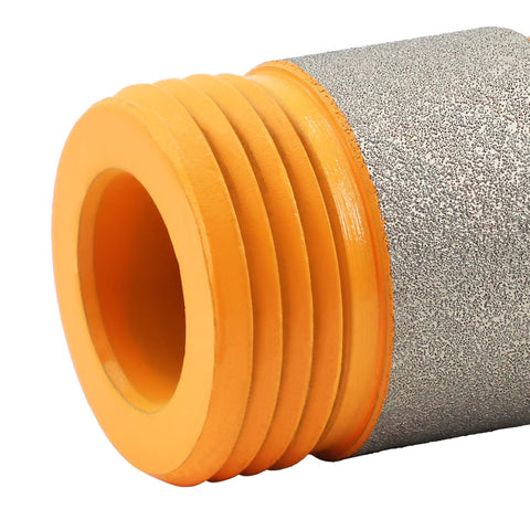Close-up of one Two Piece Diamond Grinder Bit for Stained Glass, showing 3/4 inch vacuum brazed detail with steel matrix texture.
