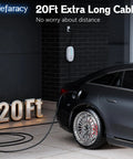 Portable Level 1 And Level 2 EV Charger With 20 Ft Cable, 15A 110V To 240V, NEMA 6-20 And NEMA 5-15 Plug charging car in garage