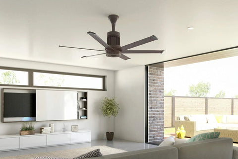 Heavy Duty Smart Outdoor Ceiling Fan Featuring Top Shelf Aircraft Grade Aluminum Blades Hella Smooth Brushless Motor Smart WiFi App Control In Living Room