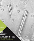 Heavy Duty Square Door Hinges 3.5 By 3.5 Inch Set Of Three Ball Bearing Rust Proof Stainless Steel Brushed Nickel Finish close-up.