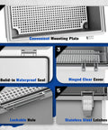 Close-up of IP67 Waterproof Electrical Junction Box showing mounting plate, seal, hinged cover, lockable hole, and latches.