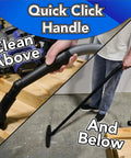30 Foot Pro Grade Heavy Duty Vacuum Hose Kit with Expanded Brand Dust Collection Adapters in use for cleaning above and below surfaces.