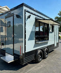Custom Rollout Food Trailer Kitchen Unit Featuring Heavy Duty Refrigerator Commercial Sink And Stainless Steel Juicer Station with awning.