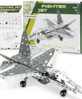 Build Your Own Fighter Jet Erector Set Metal Model Airplane Kit for teens, adults, and advanced kids, 158 pieces displayed