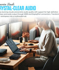 Person using WD19S Dual Monitor Docking Station With 180W Power USB C HDMI And Dual DisplayPort For Laptops at desk.