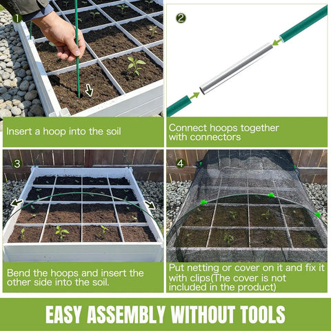 72 Piece Garden Hoops Easy Install Plastic Coated Fiberglass Garden Supports For Greenhouses And Raised Beds DIY Plant Stakes For Netting And Row Covers Rust Free Frames