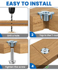 Installation guide for 4 Pronged Tee Nut Zinc Plated Steel Built Tough For Wood And Furniture 4 Jaw Threaded Insert Pack Of 100
