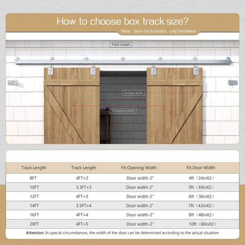 Heavy Duty 16Ft Outdoor Sliding Barn Door Hardware Kit With Galvanized Steel Track, 450 Lb Capacity, Fits Up To 2 Doors
