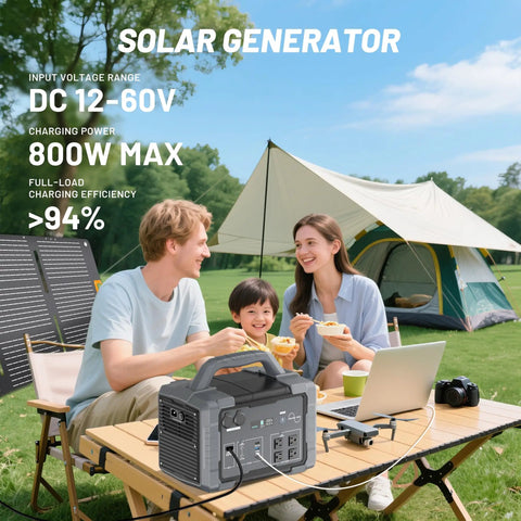 Family using 1800W Solar Generator With 3600W Surge On The Go 200W Panel 1024Wh LiFePO4 Portable Power Station Kit at campsite