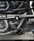 Mid Control Footpeg Kit For Harley Touring 2009-2025 Upgrade Ergonomic Forward Controls With Optimized Angles And Extended Lengths To Cut Riding Fatigue Fits Road King Street Glide Road Glide Ultra Limited Touring Models before and after black aluminum