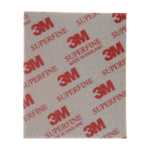 Handy Flexible Softback Sanding Sponge for Detail Work, Wet or Dry Use, showing superfine grit with 3M branding.