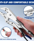 Locking Pliers Set With Curved Jaw And Long Nose, 5, 7, 10 Inch and Six Point Five And Nine Point Five Inch Sizes, CRMO steel