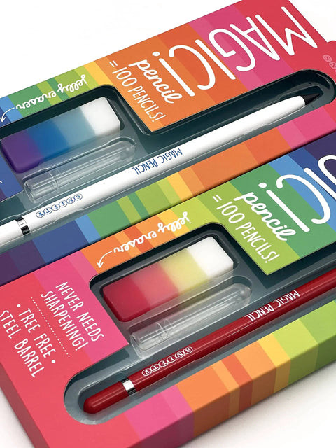 Magic Pencil That Never Needs Sharpening With A Graphite Tip Equal To One Hundred Regular Pencils, White Steel Barrel, Packaging View
