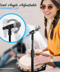 Pair Of Universal Microphone Stands For Handheld Mics with pivot angle adjustable clip, ideal for home studio and live performances