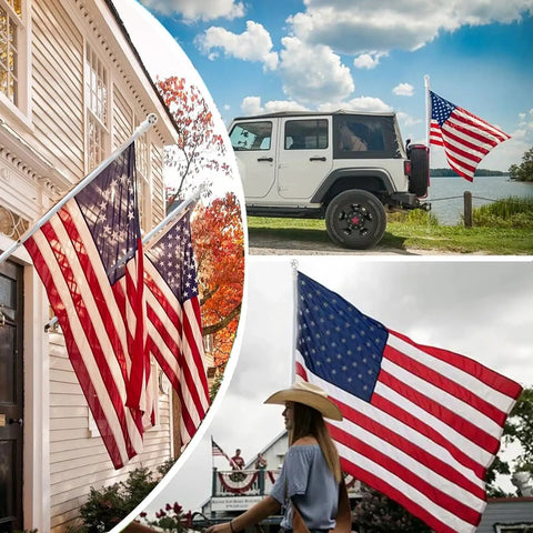 Outdoor Flag Pole Kit With 3x5 US Flag For Porch Or Yard, 6 Foot Heavy Duty Aluminum Flagpole With Anti Tangling 360 Degree Spin Rings, Durable Aluminum Bracket, 45 Degree And 90 Degree Holder, White