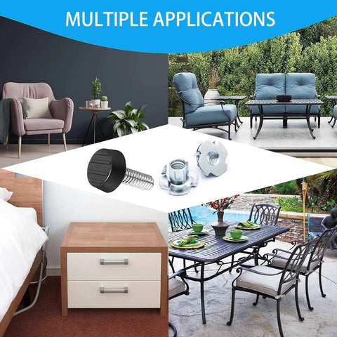 Image showing multiple uses of One Quarter Inch Threaded Furniture Feet Levelers 20 Pack Adjustable Leveling Feet on various furniture.