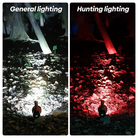 Rechargeable Spotlight With USB-C Fast Charge, Beast Bright 800 Lumen Handheld Flashlight showing general and hunting lighting modes