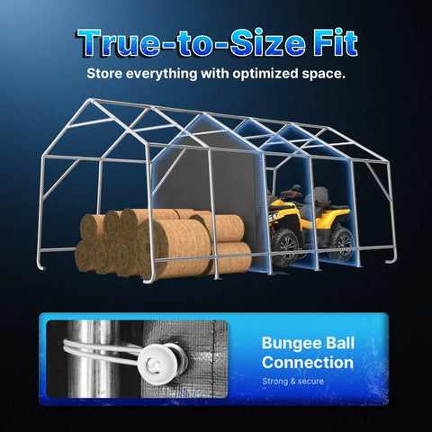 13x20 Ft Carport Tent With 2 Roll Up Doors And Vents, All Weather Portable Storage Shelter for ATV and hay bales.