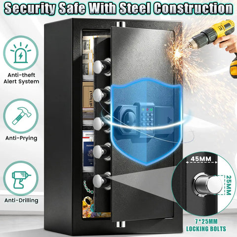 6.5 Cu Ft Fireproof Waterproof Home Safe With Combination Lock Anti Theft Alarm Removable Shelf Heavy Duty Security Safe
