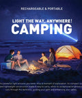 Camping scene with Beast Mode Rechargeable LED Spotlight Portable Handheld Searchlight 6000 Lumens illuminating a tent