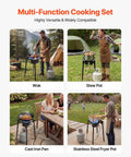 Single Burner Outdoor Propane Gas Stove 100,000 BTU LPG Camping Cooker used with multiple pots and pans in various settings
