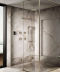 Luxurious bathroom with DTV Plus Interface Mounting Bracket for Surface Install in Vibrant Brushed Nickel Finish on marble wall