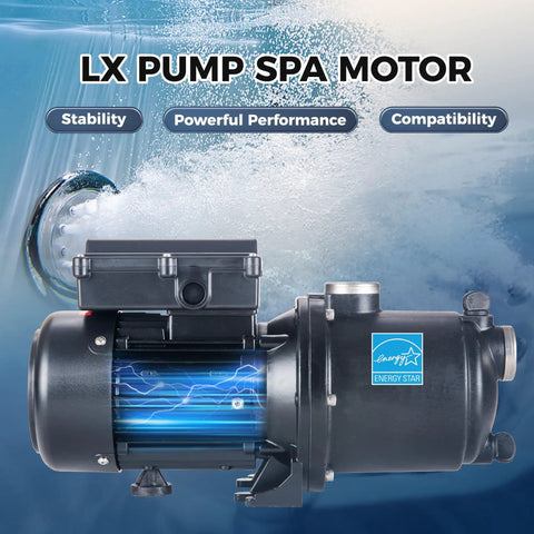 Spa Massage Pump 1.5HP For Marquis Spa Dual Voltage 230V Or 115V Energy Star Certified, blue motor with stability features.