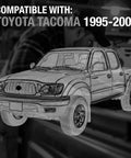Illustration highlighting compatibility with Toyota Tacoma 1995-2004 for exterior front driver and passenger door handle set.