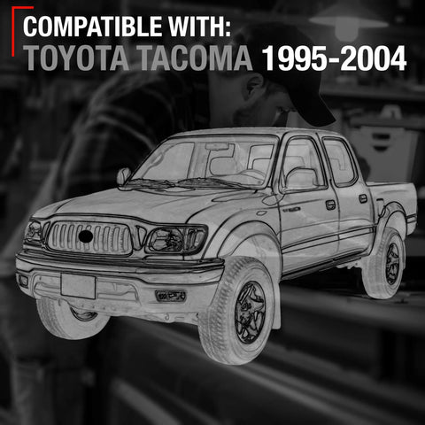 Illustration highlighting compatibility with Toyota Tacoma 1995-2004 for exterior front driver and passenger door handle set.