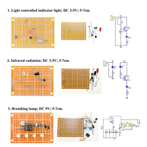 Learning projects with 9 Piece Soldering Practice Kit With Universal Board For Beginners And Students featuring electronics diagrams.