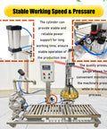 Efficient Heavy Duty Semi Automatic Liquid Filling Machine For Paint And Water With Digital Scale Weighing Hassle Free Cap Sealer 3 In 1 Plug And Play 110V Bucket System with pressure gauge and power cylinder.