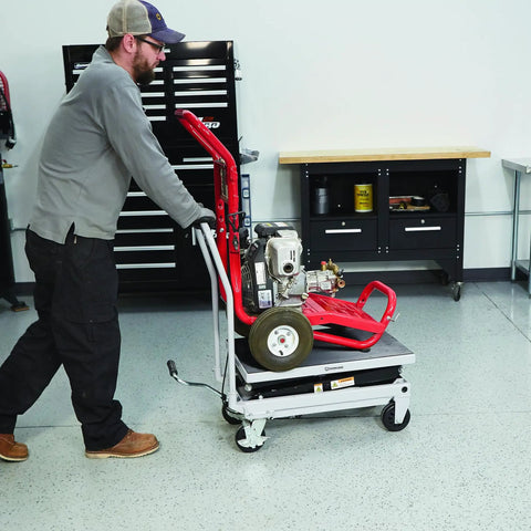 Heavy Duty Hydraulic Table Cart With Fast Two Speed Lift And 1000 LB Capacity Built Tough For Garage Projects Featuring Smooth Rollin Caster Wheels And Rugged Powder Coated Steel Frame For Daily Hauling