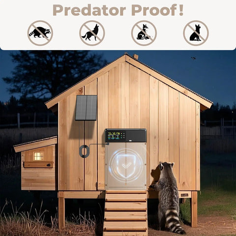 Solar Powered Automatic Chicken Coop Door No Brainer With 656 Foot Remote Control And 3500mAh Battery on wooden coop