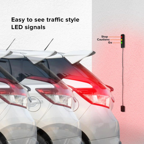 Advanced Garage Parking Aid With LED Light And Color Changing Distance Indicator Parking Sensor With Beep Alerts And Stop Light For Safe In Garage Parking No Hassle, wall-mounted unit with red, yellow, green LEDs