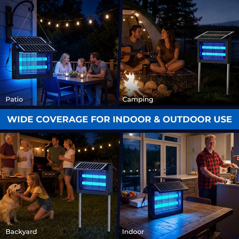 Top Notch Dual Solar Powered Bug Zapper Outdoor Cordless Mosquito Killer 4500V Waterproof for patio yard garden camping use