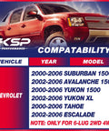 Compatibility chart for Beefed Up Lift Kit For Tahoe Yukon Suburban Avalanche 1500 2002 2006 1 To 3 Inch Front Torsion Bar Key