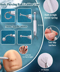 Body Piercing Ball Grabber Tool with 4 claw clamps for secure holding and insertion, 6.2 cm length, non-slip handle, elastic spring