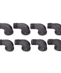 Heavy Duty Half Inch Street Elbow 90 Degree Pipe Fitting In Black Malleable Iron For Standard One Half Inch Pipes Nipples And Fittings Built To Last For Regular Plumbing Projects And Vintage DIY Furniture Eight Pack, showing eight fittings arranged in two rows