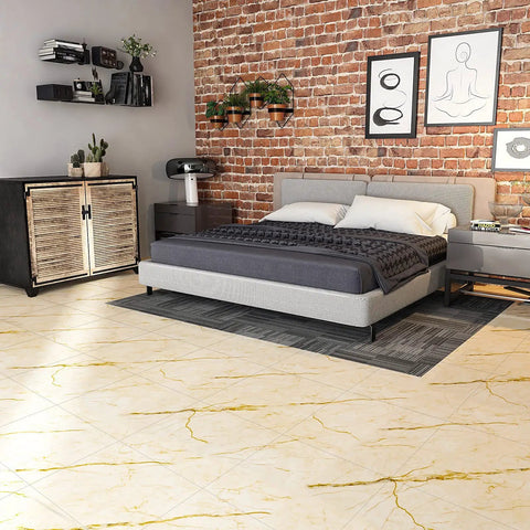 Bedroom with black marble peel and stick floor tiles 12x12 inch self-adhesive vinyl flooring