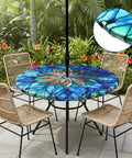Mandala Round Outdoor Tablecloth With Umbrella Hole Zipper For 45 To 53 Inch Tables Waterproof Anti Wrinkle Durable Patio