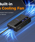200W Car Power Inverter Featuring Rapid USB C Fast Charging And Dual AC Outlets with built-in cooling fan and multiple ports.