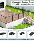 Kickass Black Stainless Steel Handrail For Cable Railing System 6 Foot 6 Inch Length Two Pack Heavy Duty Metal Grip Rail shown with connectors on deck.