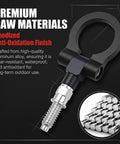 Straight Up Tough Car Front Bumper Tow Hook And Racing Style Screw On Trailer Pull Ring Heavy Duty Alloy Foldable D Ring For Universal European Thread Rigs Black showing anodized finish and screw mount.