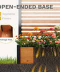 72 Inch Outdoor Privacy Fence Panel With Planter Box And Trellis For Backyard And Patio Privacy Brown Natural Wood With Classic Grain Hides Trash Cans And AC Units One Panel For A Yard Upgrade With A Cool Outdoor Screen showing open-ended planter base with flowers.