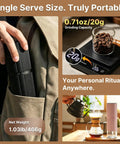 Portable Electric Coffee Grinder With Thirty Plus Burr Settings And Seven Precision Blades for quick even grinds in a travel pocket.