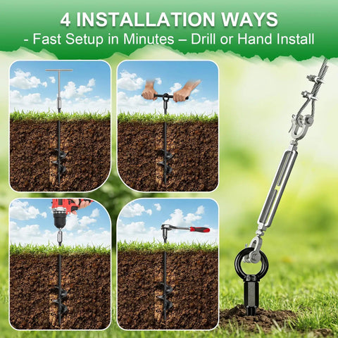 Four installation methods for Heavy Duty 30 Inch Ground Anchor Kit For Sheds And Gazebos Screw In Earth Anchors