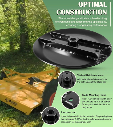 Beefed Up Heavy Duty Reinforced Stump Jumper for 4-6 ft Rotary Mowers with 40 HP Gearboxes, black, on mower in forested area.