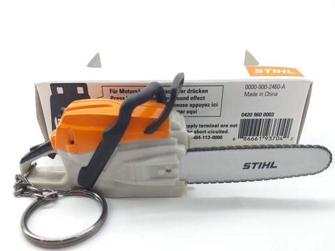 Battery Operated Chainsaw Keyring With Realistic Sound Effects, Orange Mini Tool Charm for keys and backpacks