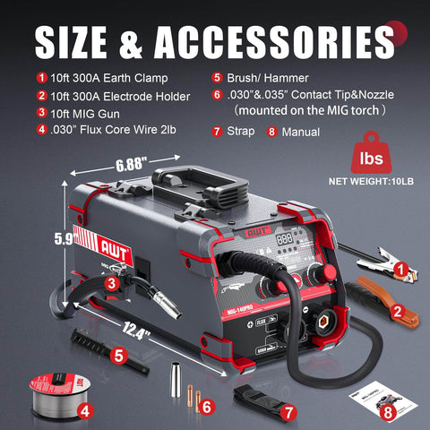 140 Amp MIG Welder Workhorse With Flux Core Gasless MIG MMA Stick Lift TIG 3 In 1 Portable 110V Inverter with accessories