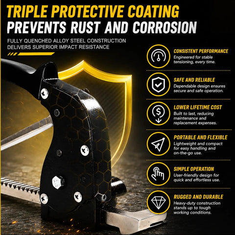 Manual Strapping Tensioner With Ergonomic One-Hand Pusher Bar, Lightweight Go-To Heavy-Duty Metal Bundling Tool For Three Eighths To One Half Inch Steel Straps, Ideal For Warehouse And Factory Use, rust-resistant alloy steel